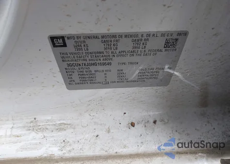 2017 Chevrolet Silverado 1500 High Country from USA, damaged, VIN 3GCUKTEJ0HG169649